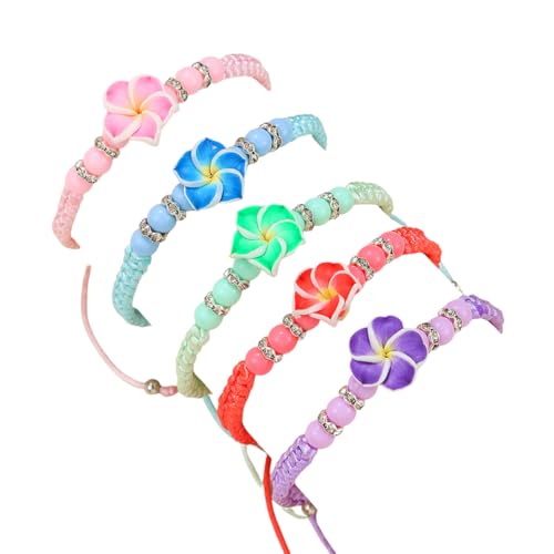 5pcs Hawaiian Plumeria Rubra Bracelets for Women Bohemian Woven Tropical Flower Charms Bracelet Handmade Braided Boho Beach Jewelry Party Gifts