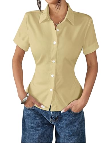Image of Aahwan White Solid Button-Down Striped Print Casual Short Sleeve Shirt for Women's & Girl's
