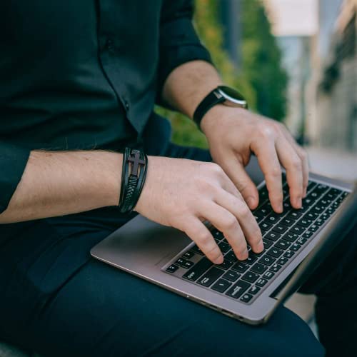 Multi-Layer Braided Leather Bracelets With Magnetic Clasp Mens Cuff Bracelets For Men Genuine Leather Bracelet Religious Leather Bracelets Decorate Gift (Black, 8.3 Inches) #TOP4