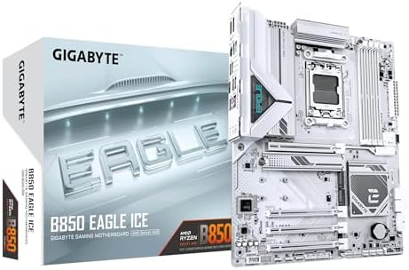 GIGABYTE B850 EAGLE ICE Motherboard - AMD Ryzen 9000 Series CPUs, 8+2+2 Phases Digital VRM, up to 8200MHz DDR5 (O.C), 1xPCIe 5.0 + 2xPCIe 4.0 M.2, 2.5 GbE LAN, USB 3.2 Gen 2