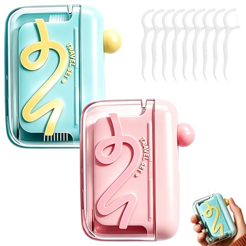 2PCS Automatic Pop-up Portable Floss Dispenser with 10 Pcs Dental Floss Refillable for Home Restaurant and On-the-Go Oral Care