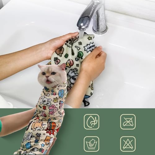 Image of Cat Grooming Wrap,Cat Restraint for Nail Clipping,Velcro Fabric for Cats,Safely Holds Your Cat up to 20 Pound，21.8 * 21.8inches