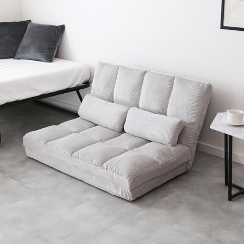 DORIS ドリス ソファー ソファーベッド シングル 幅103 3way 14段階リクライニングソファ コーデュロイ クッション2個付属 コーデュロイグレー リーフ S【18192】