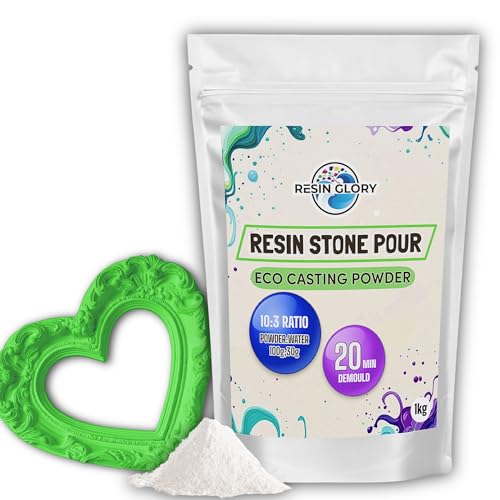 Resin Glory 1kg Water Based Resin Eco Casting Powder – Fast-Setting Mould Craft with Easy 10:3 Ratio – Smooth Matte Finish for DIY Trays, Coasters, Candle Holders, Jewellery & Terrazzo Art
