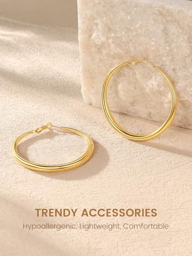 KeyStyle Gold Hoop Earrings for Women, Stainless Steel Graduated Hoops Earring Lightweight Loops, Hypoallergenic Circle Endless Chunky Hoop (40mm, 60mm, 80mm)4