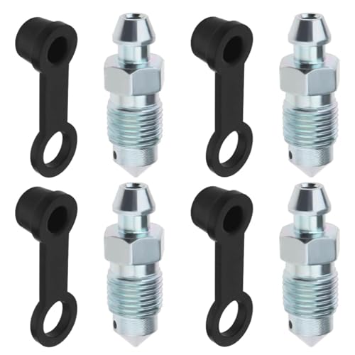 Xiciki 4 Pièces Vis de Purge, M10x1mm Vis de Purge Avec Bouchon, Vis Bocal Frein Moto pour Étrier de Frein à Disque, Vis D'échappement Compatible Motos et Voitures