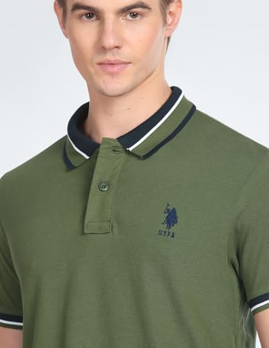 Image of U.S. POLO ASSN. Solid Slim Fit Polo T Shirt for Men - 100% Cotton, Half Sleeves Mens Tshirt - XXL, Olive