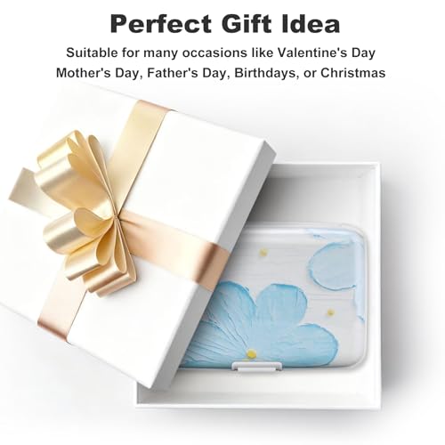 Image of ELFISH Mini RFID Aluminum Wallet Credit Cards Holder Business Card Case Metal ID Case for Men Women(Cerulean Flower)