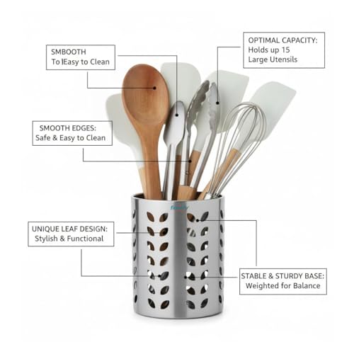 Image of FINALITY Stainless Steel Spoon Holder for Kitchen | Cutlery Stand | Spoon Holder for Kitchen Counter Top | 9 CM Cutlery Holder | Pen Holder for Dining Table | Spatula Holder| Pack of 1