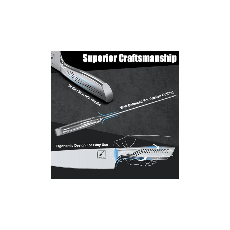 imarku Knife Set, Japanese HC Stainless Steel 15 PCS Kitchen Knife Set With Block With Built-in Sharpener, Razor-Sharp Blade Knife Block Set With Dotted Ergomomic Handle, Birthday Day Gifts, White