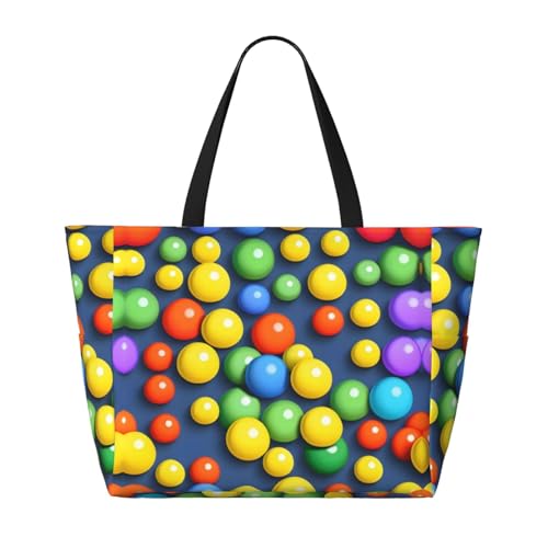 Colorful balls Large capacity beach bag with zipper, perfect for grocery bag pool gym travel shopping foldable beach travel bag,2