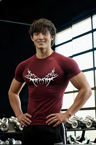 Image of Men Polyster Lycra Printed Half Sleeves Compression T-Shirt for Gym