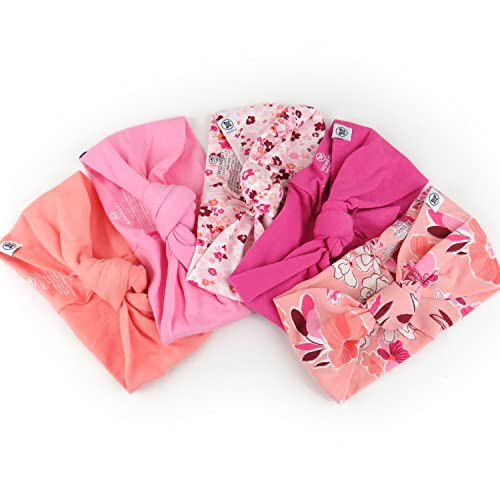 Image of HonestBaby Girls' Organic Cotton Knotted Headbands Multi-Pack, Dreamy Floral Pink Peach, A589E