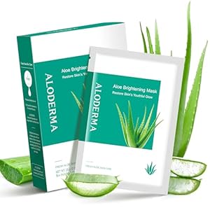 Aloderma Brightening Sheet Masks with 88% Organic Aloe Vera – 5 Pack Facial Masks with Niacinamide, Arginine for Radiant Skin – Evens Skin Tone & Revitalizes Rough, Dull Skin – Aloe Face Mask Sheet