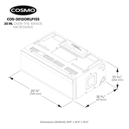 Image of 30 in. Stellar Coll 1.2 cu ft Slim Over the Range Microwave Vent Fan, Black | Cosmo COS-3012ORLP1SS 1000W, Automatic Presets, Touch Controls, Sensor Cooking, LED Lighting, Defrost Functions
