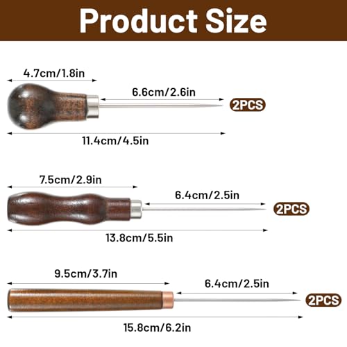 6Pcs Awl Tool Set, Leather Scratch Hollow Hook Awl Tool Kit, Gourd Shape Handle Punch Tools for DIY Leather Sewing Stitching Bookbinding Punching Repairing Craft