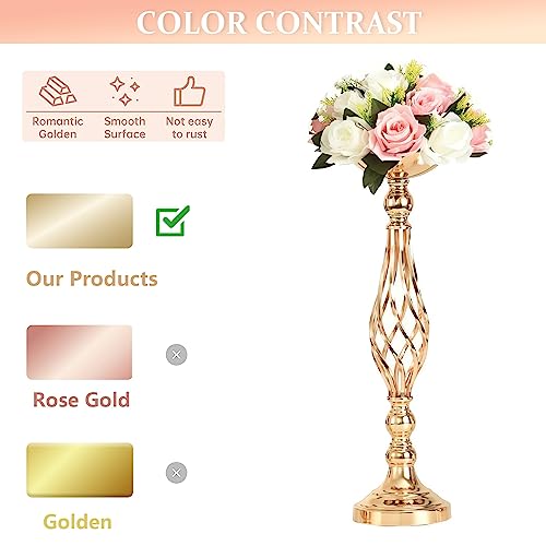 Lanlong 10Pcs Metal Gold Candle Holders Road Lead Table Centerpiece Stand Pillar Candlestick For Wedding Candelabra Flowers Vases #TOP2