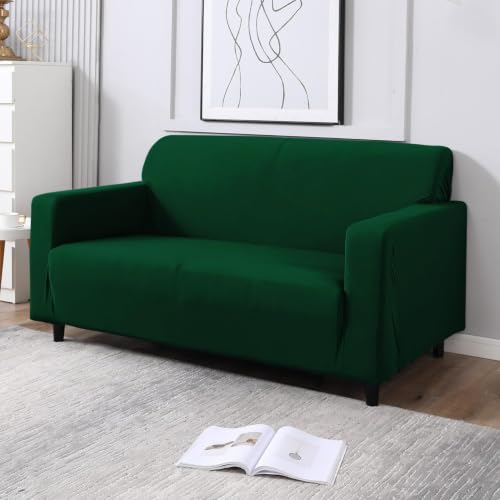 Image of HOKIPO Printed 5 Seater Fully Covered Sofa Cover in 3 Seater and 2 Seater Configuration, Bottle Green (NEW-AR-4278-E25 + AR-4279-E25)