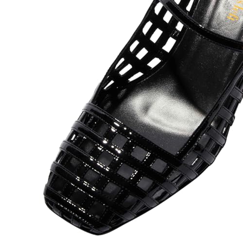 miss left Women Chic Single Strap Buckle Cutout Mary Jane Pumps Square Toe Block Low Heel Party Ballroom Club Sandals Size 4-16 US3