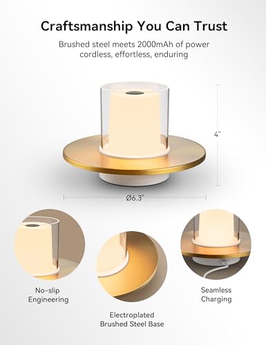Image of Tubicen Cordless Lamp for Table, Battery Operated Rechargeable Cordless Table Lamp 4-Level Touch Dimmable Electronic LED Flameless Candle Lamp for Home Decor Seasonal Festival Celebration Anniversary