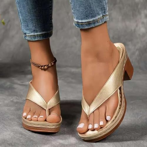 Women's Solid Color Summer Chunky Heel Sandals, Cork Wedge Sandals for Women, Open Toe Square Toe Slip On Flip Flops Slippers, Comfortable Arch Support Slides, Casual Mules for Long Walks3