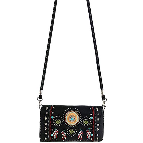 Image of Zelris Tribal Native Dream Catcher Feather Concho Embroidered Crossbody Fold Wallet