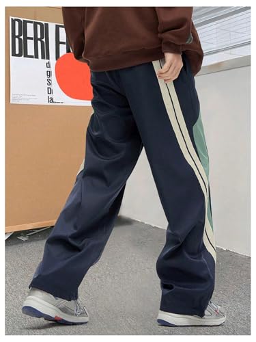 GORGLITTER Boy's Color Block Baseball Pants Striped Wide Leg Baggy Track Pant with Pockets2