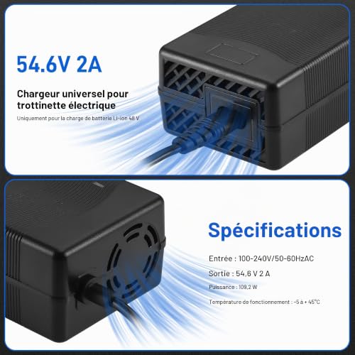 JIZZU Chargeur Trotinette Electrique, 54.6V 2A, avec 6 Connecteurs – vue 4
