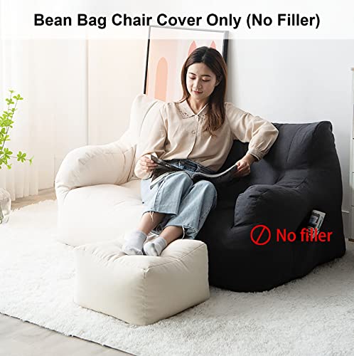 Hwoek Double Sofa Bean Bag Chair Cover(No Filler), Premium Cotton And Linen Extra Large Sack Bean Bag Cover For Adults And Kids,Green + Dark Gray #TOP1