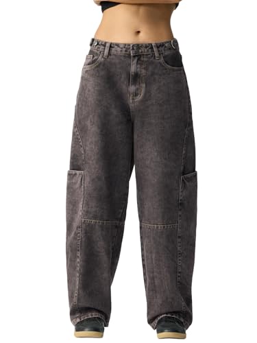 Image of The Souled Store: Barrel-Fit Denim: Women and Girls Washed Cotton Twill Barrel Fit Lightweight Adjustable Rise Everyday Casual Denim Jeans