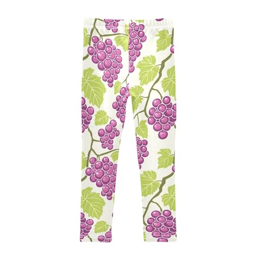 Purple Grape Green Leaf Girls Leggings Soft Stretch Workout Yoga Dance Pants for Kids Casual Tights2