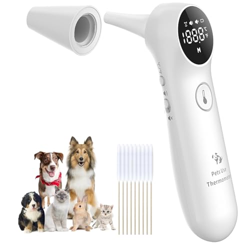 Thermomètre auriculaire pour chiens, chats et animaux de ferme, avec longue sonde de mesure, commutation en °C/°F, bouton muet, mesure en 1 seconde
