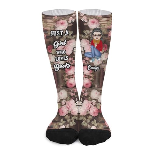 SweetJECCU Personalisierte Lesesocken für Buchliebhaber, individuelle Namensbuchsocke, Just a Girl Who Loves Bookworm, Style 06, Einheitsgröße