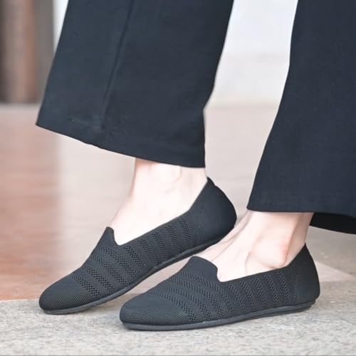 Image of poemlady Women's Ballet Flat Shoes Dress Shoes Knit Round Toe Slip On Ballerina Walking Flats Shoes for Woman Low Wedge Casual