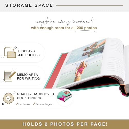 Image of MCS Far and Away Mint Photo Album Holds 200 4x6 Photos with Memo Space, Clear Side-Loading Pockets - Scrapbook Style Keepsake for Vacations & More - A Thoughtful Gift