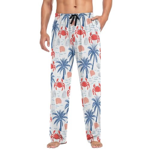 Vdsrup Men's Pajama Pants Crabs Blue Tree Shells Pajama Pants for Men PJs Bottoms Drawstring Pockets Sleep Lounge Pants S3