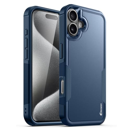 Image of KARWAN Shockproof Back Case Cover Compatible with iPhone 16, Heavy Duty Case with 360 Degree Camera Protection, Dual Layer Rugged Bumper Protection Cover with Matte Finish (Blue)