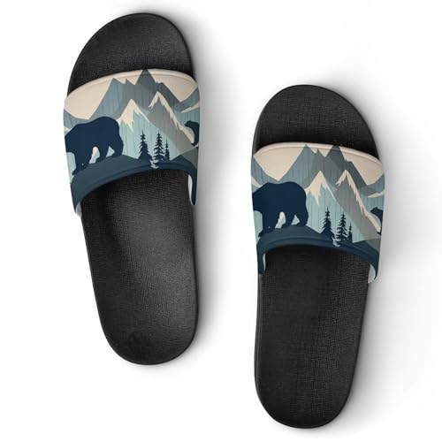 Forests Landscape Bears Mountains Lumbar Non Slip Slides Sandals for Women Men Quick Drying Shower Shoes for Bathroom Pool Beach