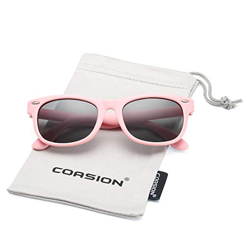 Coasion Kids Polarized Sunglasses Tpee Rubber Flexible Shades For Girls Boys Age 3-9 (Pink Frame/Grey Lens) #TOP3