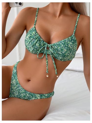 SOLY HUX Women's 2 Piece Bikini Sets Boho Floral Print Underwire Swimsuit Tie Front Cut Out Bathing Suit Multicolor Medium