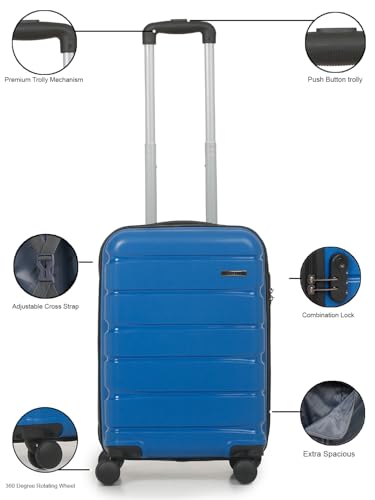 Image of Teakwood Leathers Unisex Trolley Bag, Hard Cabin with Zipper Closure, Adjustable Push Button & Cross Side Strap, Lock System 360 Degree (S, Royal Blue)
