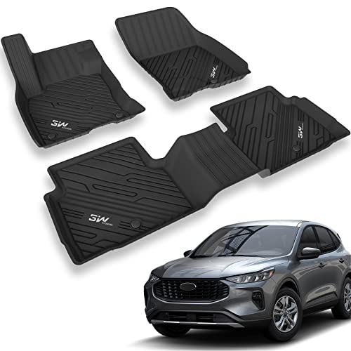 3W Floor Mats Compatible for Ford Escape 2020-2023 (NOT for Hybrid), TPE All Weather Custom Fit Floor Liner for Ford Escape 1st and 2nd Row Full Set Car Liners Black