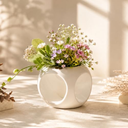 Image of Art Street Cup Shaped Ceramic Vase for Home Dcor| White (4x5 inch)| Vases for Fake Flowers, Plants| Decorative Items for Living Room| Table, Office Gift for House Warming| Flowers Not Included