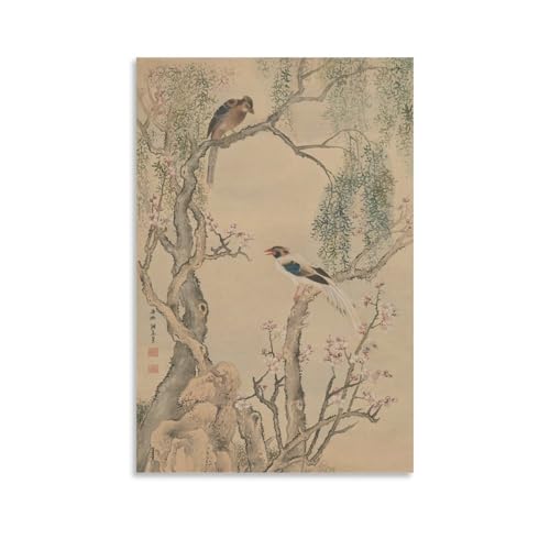 Toile Yosa Buson oiseaux et saule pour habiller un mur vide avec élégance