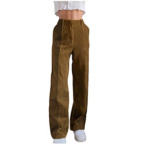 Briskorry Pantalones de chándal para mujer, de pana y de color liso, de rayas largas, pantalones de deporte, pantalones de yoga, pantalones de entrenamiento, suaves, cómodos, de cintura alta, con