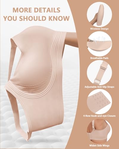 Image of Wireless Back Fat Smoothing Bra Comfortable Support Padded Bras Full Coverage Seamless Bras with Lift No Underwire Light Nude