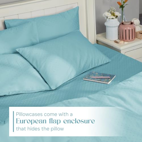 Image of Blue Dahlia 100% Cotton, Standard Size Pillow Covers (18 inch x 28 inch), Set of 2 Pillow Covers, Silky Smooth Feel, 300TC Dotted Premium Pillow Covers, Colour: Sky Blue