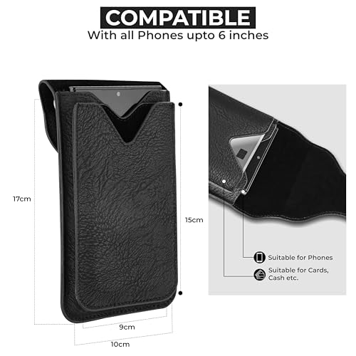 PULOKA -Multifunctional Phone Pouch - Vegan Leather - Portable Travel Holster Bag with Waist Belt - Carry Phones Upto 6", Cards, Cash - for Outdoor Sports, Hiking, Cycling, Travelling - Black - Image 7
