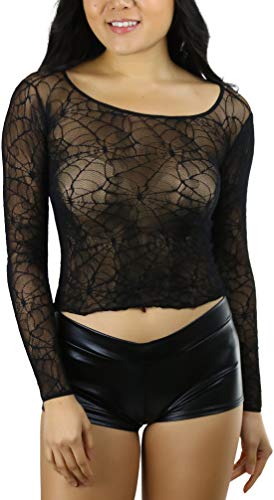 ToBeInStyle Women's Long Sleeve Spider Web Cami - Black - Image 4