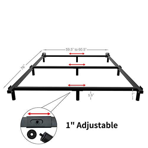 Queen Size Metal Bed Frame 7 Inch Support Bed Frame For Box Spring And Mattress Set 9-Leg Heavy Duty Bedframe Tool-Free Easy Assembly Sturdy Platform Black #TOP2
